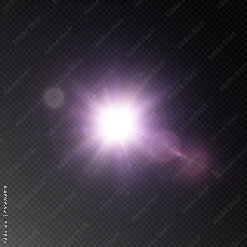 Poster a glowing center with a soft purple glow and lens flares on a clear base. suitable for fantasy effec