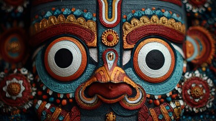Obraz premium Mysterious Lord Jagannath Face Mask Close Up View