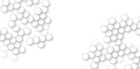 Abstract geometric pattern of white hexagons, Futuristic abstract honeycomb mosaic white background, Luxury White Pattern. 3D Futuristic abstract honeycomb mosaic white background. 