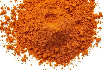 Finely ground cinnamon powder, rich brown hue, isolated on white background, cooking, brown