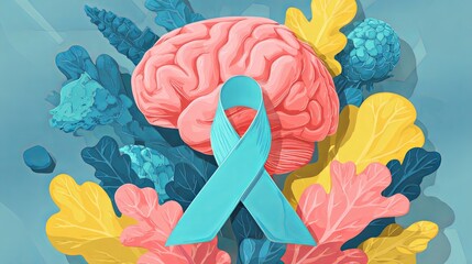 Blue Ribbon Brain Cancer Symbol for World Brain Tumor Day
