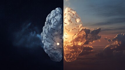 Enigmatic Split Image of Brain and Night Sky