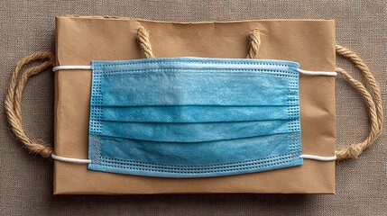 Protective Face Mask on a Brown Paper Gift Bag signifying Safe Delivery and Health Precautions