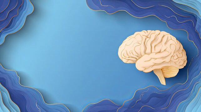 Human Brain on Blue Background - World Brain Tumor Day Awareness Month