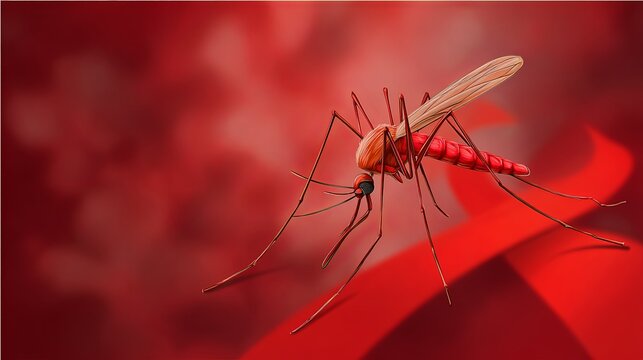 Mosquito on Red Background - Encephalitis Day Concept - Powered by Adobe