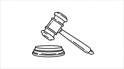 Hammer and Stand Icon in Single Line Art Style for Legal Concepts