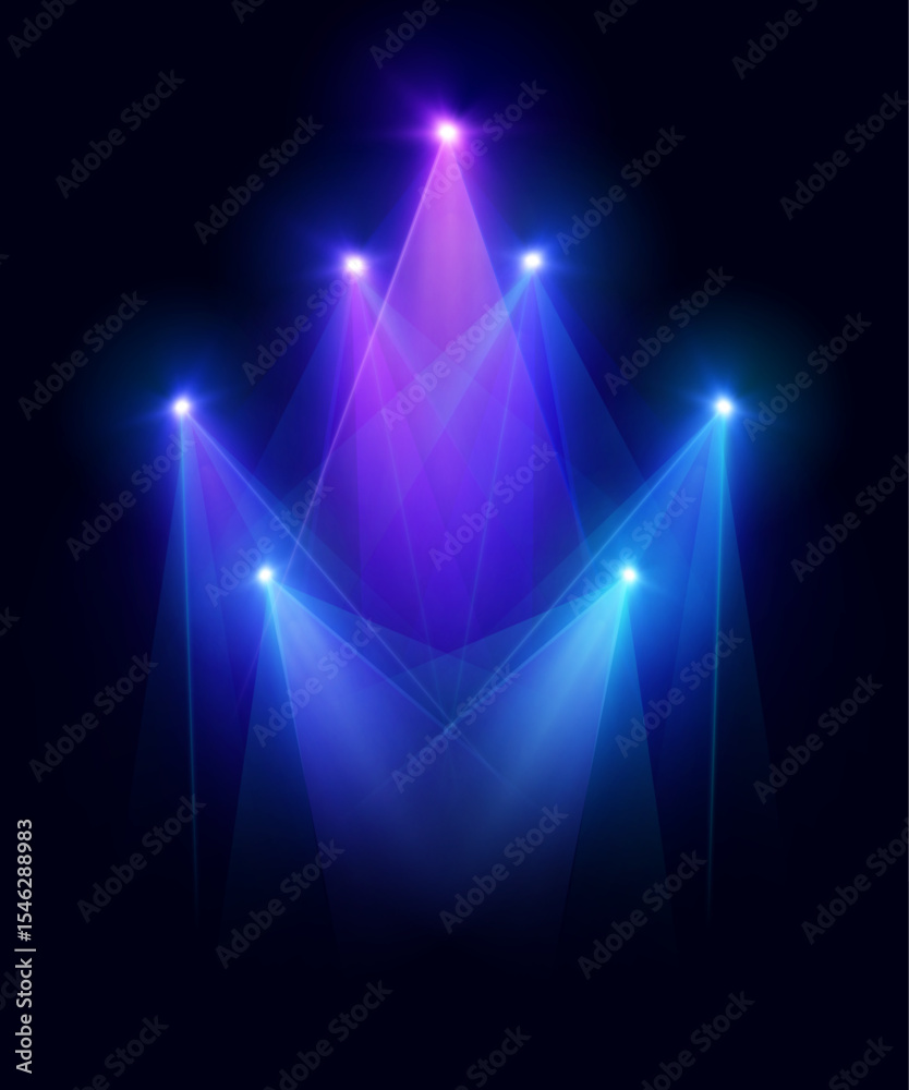 Poster a set of stage light beams in bright colors on a dark background. the light effect is suitable for s