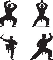 Martial arts silhouettes karate poses training. eps-10
