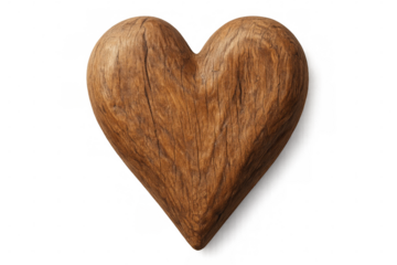 Wooden heart isolated on transparent background, representing love, affection, and natural beauty
