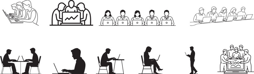 Teamwork collaboration laptop computers businesspeople. eps-10