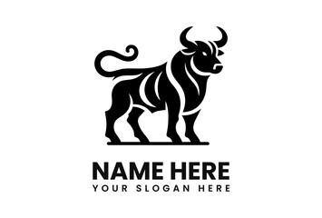 A stylized black bull logo, standing proudly, with text below for branding.
