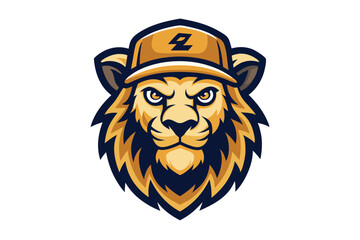Angry lion head wearing a cap shows power and authority in this golden logo