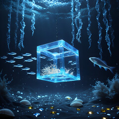 Ice cube in the sea water 