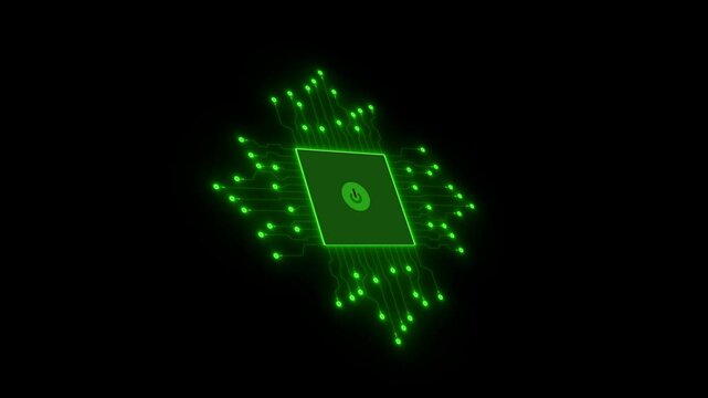 Advanced Futuristic 4K power off chip set and electric circuit with data transfer moving on dark background for technology cyber and futuristic concept Technology