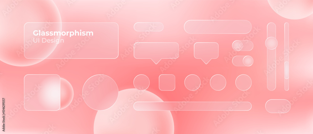 Wall mural glassmorphism ui. user interface elements for mobile app. glass texture icons set. vector. simple mo