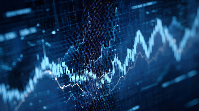 Digital stock market charts and graphs on a dark blue abstract technology background showcase finance trends