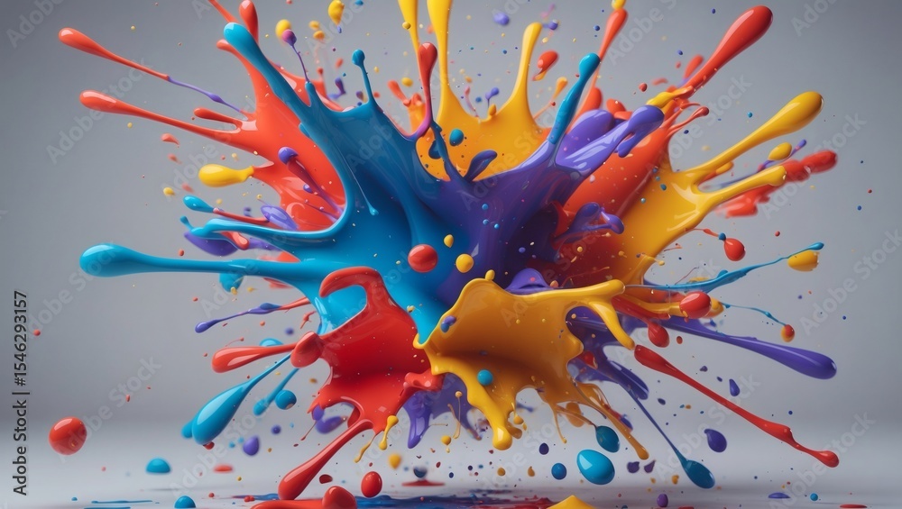 Poster vibrant explosion of paint splatters in an array of bold colors, creating an artistic and dynamic display