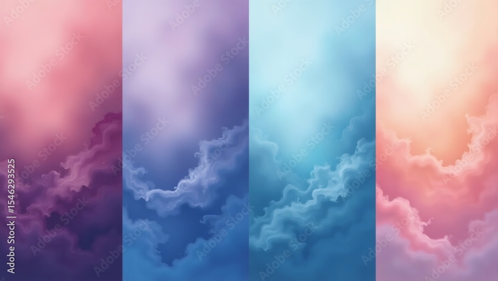 Aufkleber a collection of colorful clouds. each panel showcases a different blend of hues, evoking a sense of 
