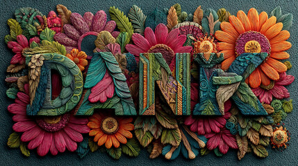 Floral "DANK" Art: A vibrant and artistic display of the word "DANK" crafted from an array of colorful, intricately detailed flowers, foliage and petals.