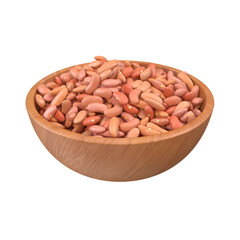 A wooden bowl filled with pinkish-red kidney beans, showcasing their smooth texture and natural color.