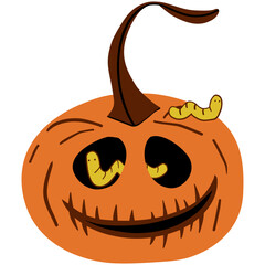 pumpkin halloween horror cartoon with burrowing worm ghost