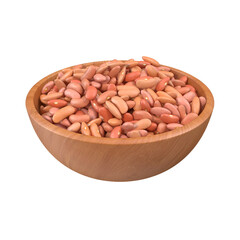 A wooden bowl filled with pinkish-red kidney beans, showcasing their smooth texture and natural color.