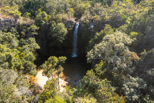 Aerial view of Cachoeira do Abade (Abade Waterfall) in Piren&oacute;polis. Goi&aacute;s, Brazil.