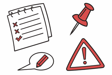 Obraz premium Checklist pin and alert icons isolated on white background