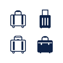 Four Simple Dark Blue Suitcase Icons on White Background Travel Baggage Luggage Set
