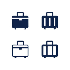 Four Simple Dark Blue Suitcase Icons on White Background Different Styles Travel Baggage Luggage Symbols