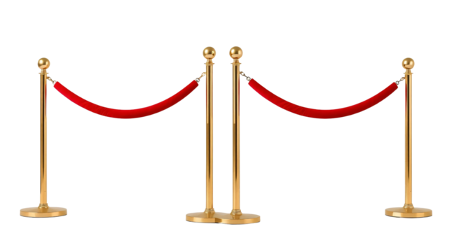 Stanchions with red velvet ropes isolated on transparent background - Powered by Adobe
