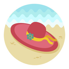 Woman summer hat vector icon. Girl beach sunhat