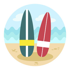 Surfboard flat vector icon design. Summer sign