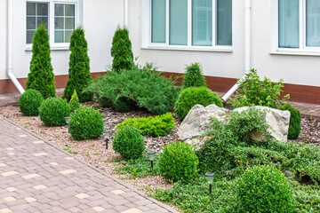 Modern Rock Garden with Shrubs and Pathway