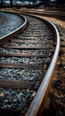 Naklejka premium Ultra quality image of close-Up View of a Curved Train Track.