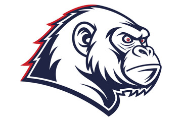 A determined gorilla gazes forward with intense red eyes on a white backdrop