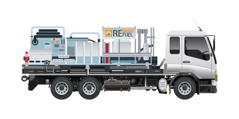 Airport Refuel Liquid Oil Tanker Petroleum truck medium trailer 3D vector Illustration