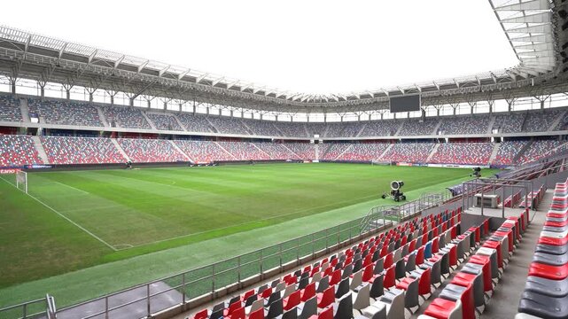 Steaua Bucharest Stadium. Video filmed on May 26, 2025 in Bucharest, Romania. Steaua Bucharest Stadium details. 4k video.