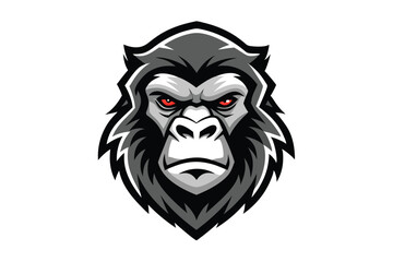 A fierce gorilla face with glowing red eyes is intensely staring straight ahead