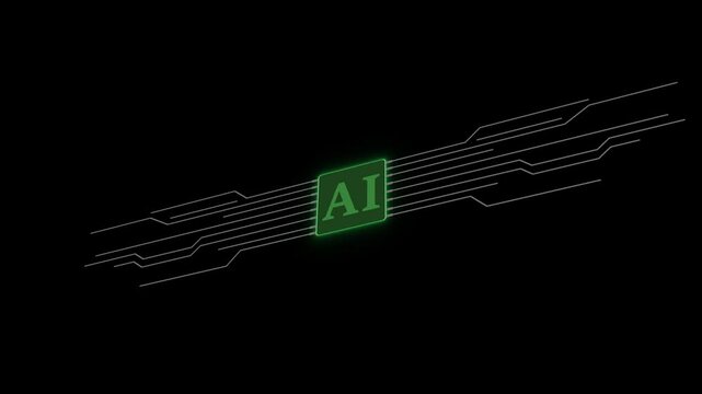 Abstract AI Circuit Integration and Data. Motion graphic of digital AI logo with futuristic technology . Chat with AI or artificial intelligence technology circuit board.