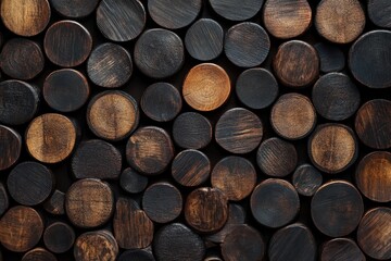 dark brown wooden circles pattern texture background.