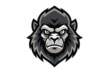 Detailed gorilla head with piercing yellow eyes shows strength and powerful intensity