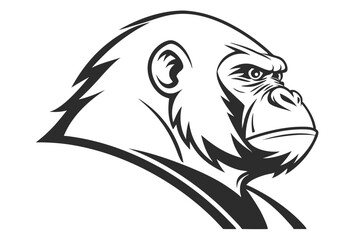 Black shaded silhouette reveals a powerful ape head looking intensely to the side