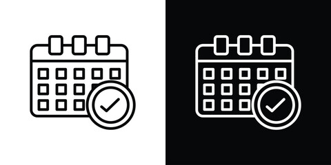 Calendar check icon in black. flat graphic vector icon