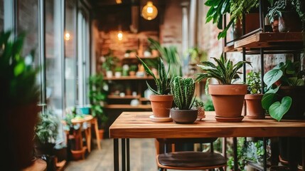 Obraz premium Lush greenery thrives in a sunlit indoor space.
