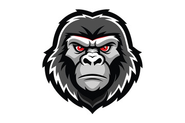 Gray gorilla face featuring red eyes shows a determined expression in this modern vector