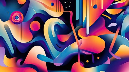 Vibrant abstract art, swirling colors, dynamic shapes.