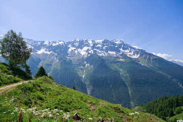 Beautiful view with scenic landscape in the Swiss Alps at L&ouml;tschental Valley at Lauchernalp on a sunny late spring noon. Photo taken June 19th, 2025, Wiler, Switzerland.