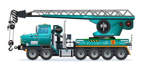 Heavy Crane truck vehicle towing hook heavy cargo car 3D vector illustration