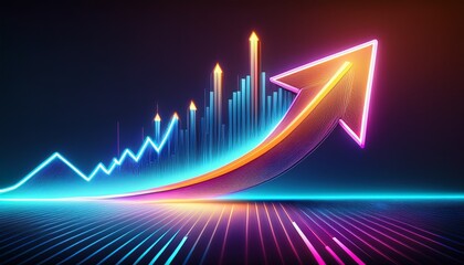 Naklejka premium neon arrow showing upward trend growth